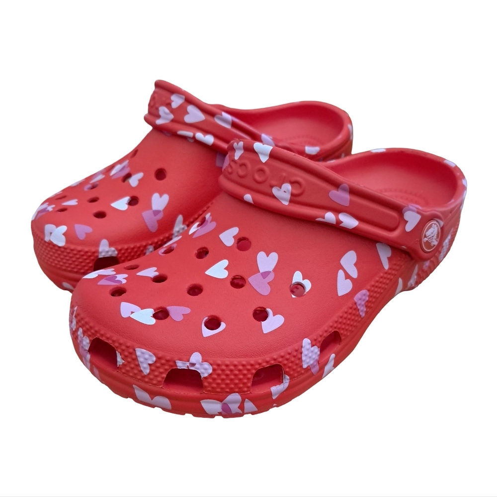 CROCS Classic Clog Cherry Red With Hearts Various Toddler & Little Girls Sizes